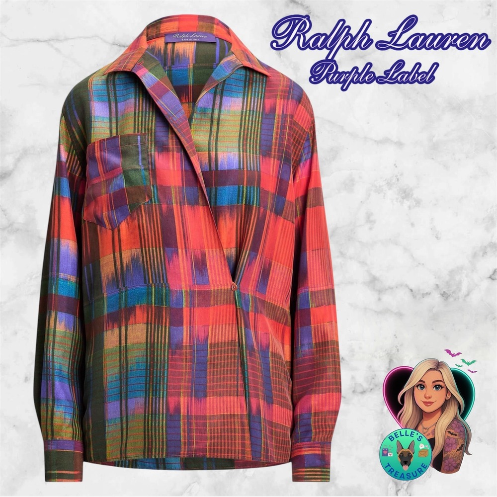 Ralph Lauren Purple Label Women's 6 Corinna Print Silk Habotai Shirt Silk $1690‎